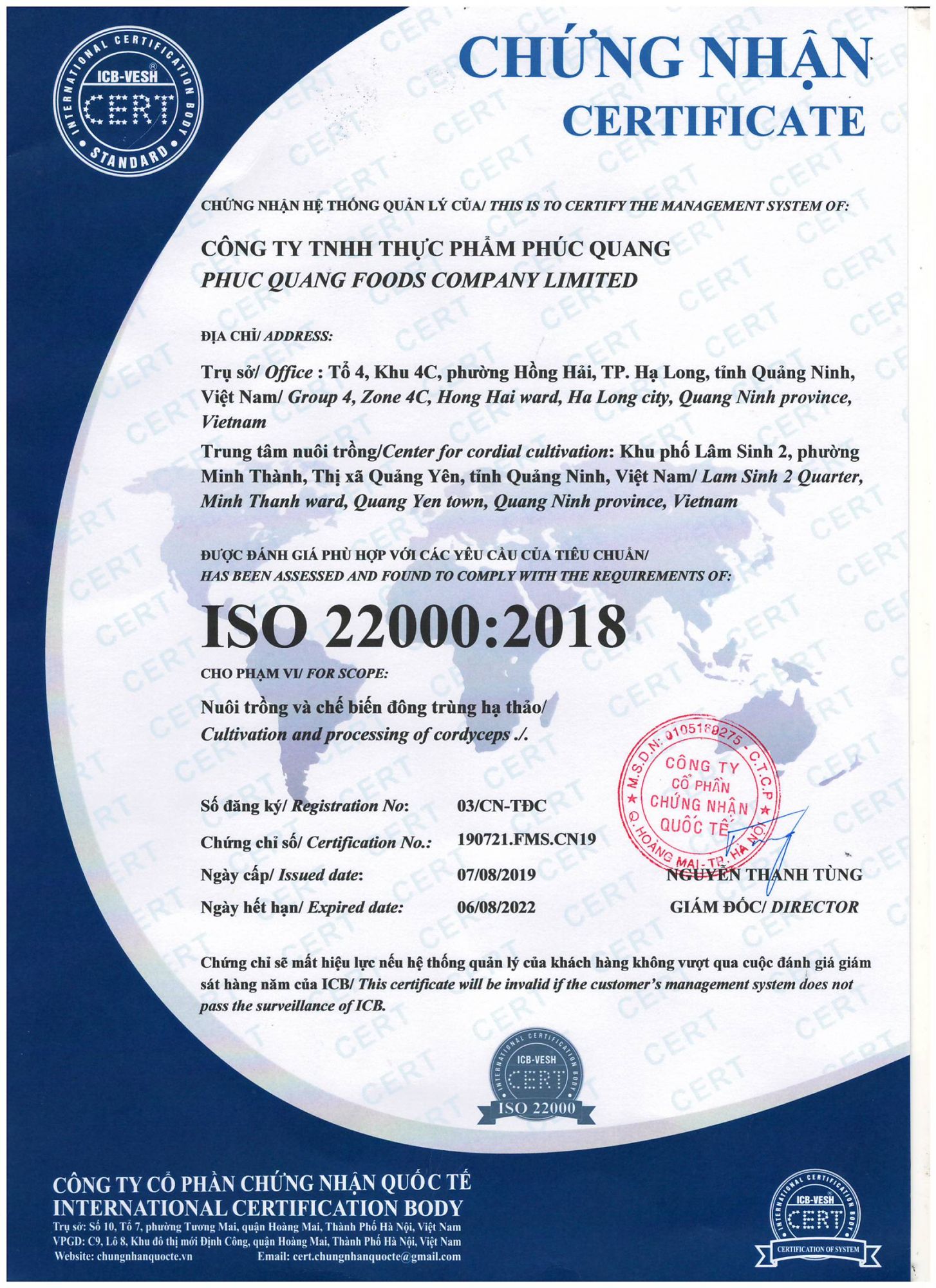 ​​​​​​​Chứng chỉ ISO 22000:2018